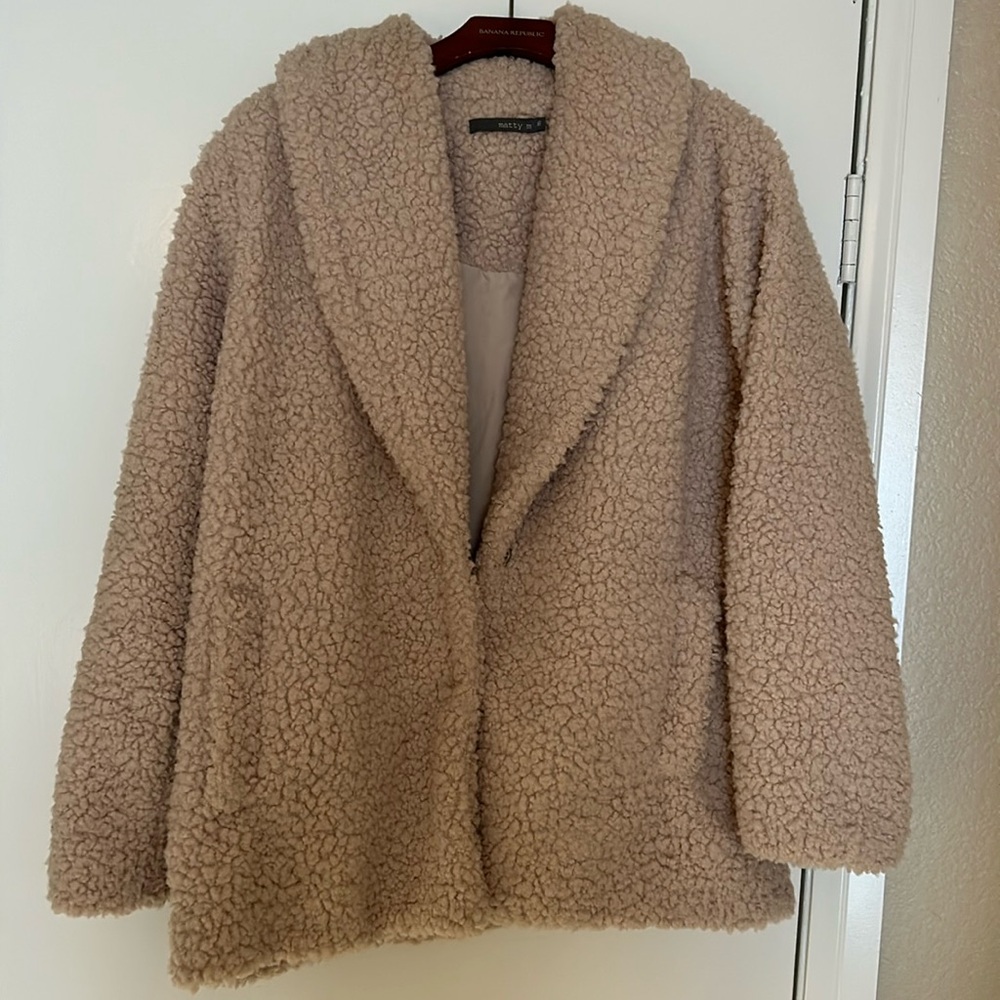 Matty M teddy bear jacket women’s size M NOWT faux shearling pale pink